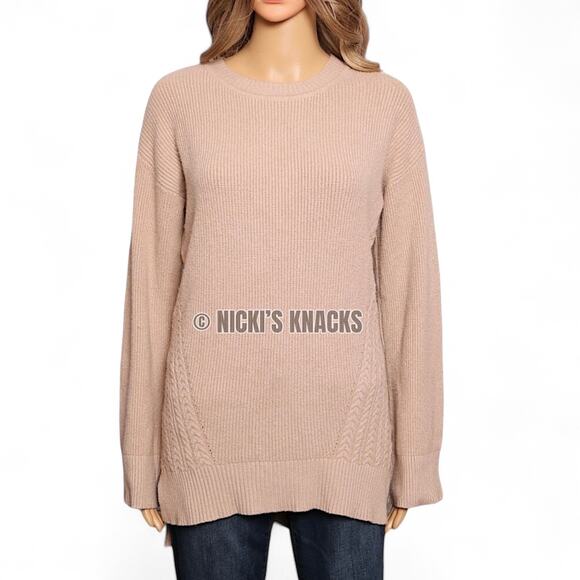 Cyrus Oatmeal Ribbed Knit Sweater Flared Sleeve Oversized Tunic Top Size S - Picture 2 of 9